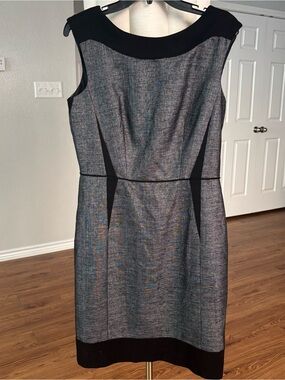 Antonio Melani Classy Sheath Midi Dress in Heather Gray and Black